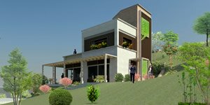 Casa Antares, emplazada en un bosque seco, la estrategia consiste en protección solar y evitar la transmisión térmica en muros de fachadas al interior.